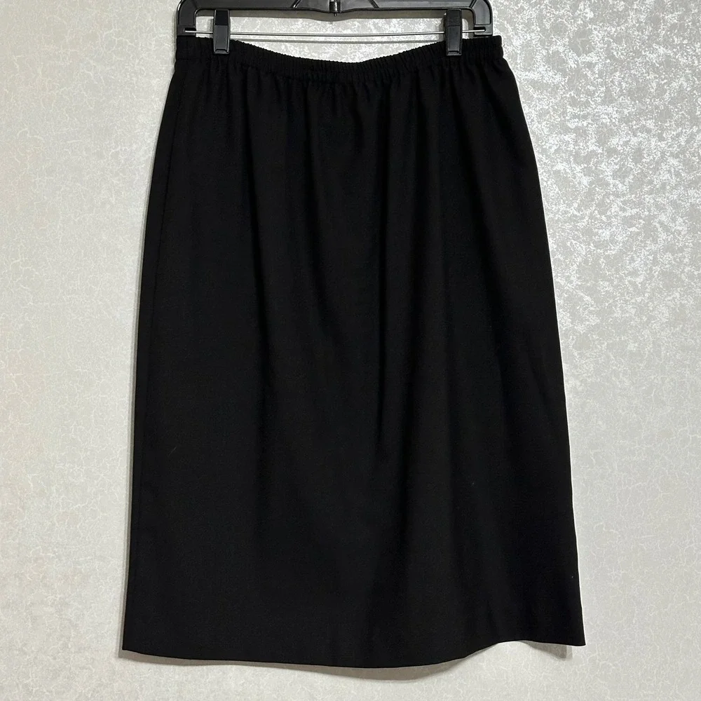 Leslie Fay Vintage Black Pencil Skirt Midi Elastic Waist‎ Minimalist Classic 16